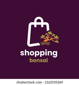 Bonsai with Shopping logo design vector graphic symbol icon sign illustration creative idea