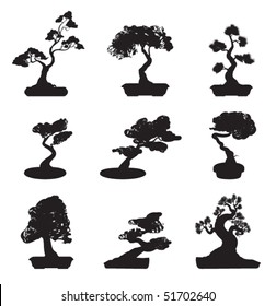 Bonsai Silhouette Collection. Vector Tree Art