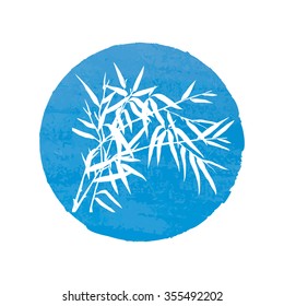 Bonsai silhouette over a blue watercolor background. Vector illustration