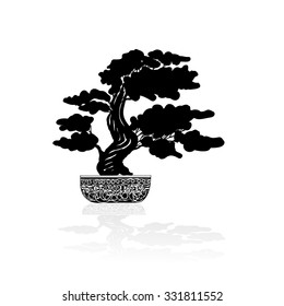 Bonsai silhouette over a white background. Vector illustration