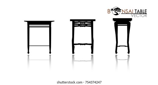 Bonsai table silhouette. Cascade style bonsai showcase. Detailed image. Vector illustration. modern table icon vector.  