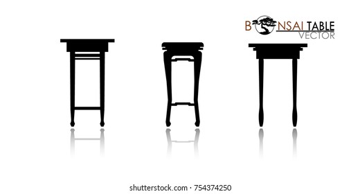 Bonsai table silhouette. Cascade style bonsai showcase. Detailed image. Vector illustration. modern table icon vector.  