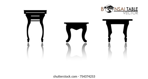 Bonsai table silhouette. Cascade style bonsai showcase. Detailed image. Vector illustration. modern table icon vector.  