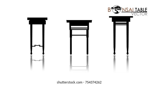 Bonsai table silhouette. Cascade style bonsai showcase. Detailed image. Vector illustration. modern table icon vector.  
