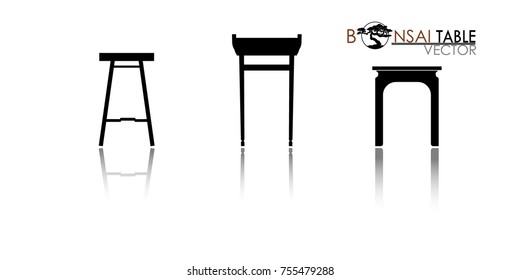 Bonsai table silhouette. Cascade style bonsai showcase. Detailed image. Vector illustration. modern table icon vector.  