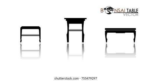 Bonsai table silhouette. Cascade style bonsai showcase. Detailed image. Vector illustration. modern table icon vector.  