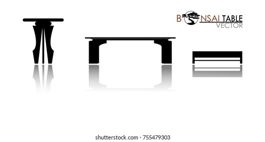 Bonsai table silhouette. Cascade style bonsai showcase. Detailed image. Vector illustration. modern table icon vector.  