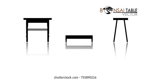 Bonsai table silhouette. Cascade style bonsai showcase. Detailed image. Vector illustration. modern table icon vector.