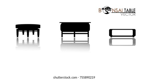 Bonsai table silhouette. Cascade style bonsai showcase. Detailed image. Vector illustration. modern table icon vector.