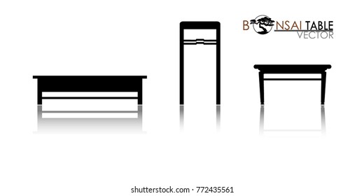 Bonsai table silhouette on white background, Cascade style bonsai showcase, Detailed image, Vector illustration, modern table icon vector.  