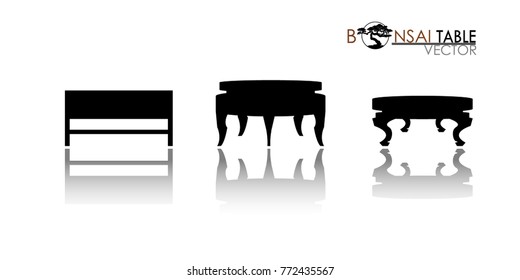 Bonsai table silhouette on white background, Cascade style bonsai showcase, Detailed image, Vector illustration, modern table icon vector.  