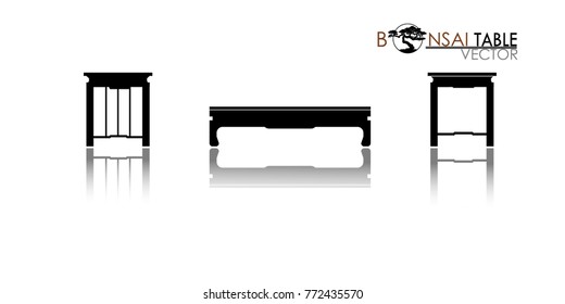 Bonsai table silhouette on white background, Cascade style bonsai showcase, Detailed image, Vector illustration, modern table icon vector.  