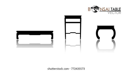 Bonsai table silhouette on white background, Cascade style bonsai showcase, Detailed image, Vector illustration, modern table icon vector.  