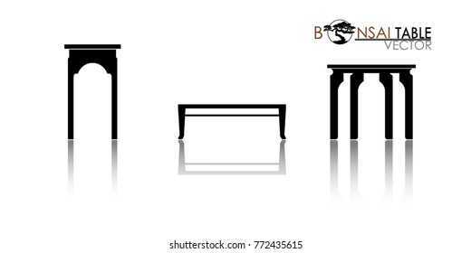 Bonsai table silhouette on white background, Cascade style bonsai showcase, Detailed image, Vector illustration, modern table icon vector.  