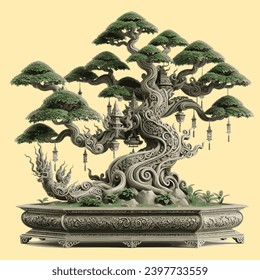 bonsai that uses the delicacy of Thai patterns. It fits seamlessly into a realistic shape
