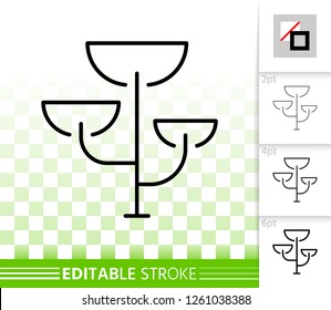 Bonsai thin line icon. Outline sign of acacia. Cedar linear pictogram with different stroke width. Geometric tree simple vector symbol, transparent background. Bonsai editable stroke icon without fill