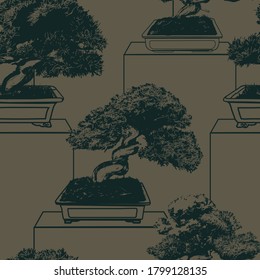 Bonsai Tree Abstract Seamless Pattern Design Background