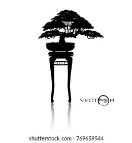 Bonsai tree, Black silhouette of bonsai,Detailed image, Vector illustration.