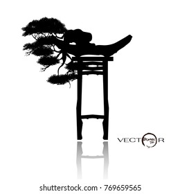 Bonsai tree, Black silhouette of bonsai,Detailed image, Vector illustration.