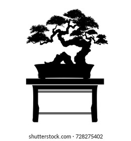 Bonsai Tree. Black Silhouette Of Bonsai. Detailed Image. Vector Illustration