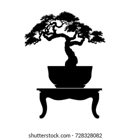 Bonsai tree. Black silhouette of bonsai. Detailed image. Vector illustration