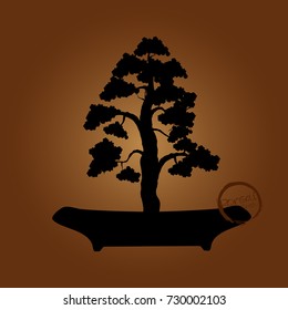 Bonsai tree. Black silhouette of bonsai. Detailed image. Vector illustration  