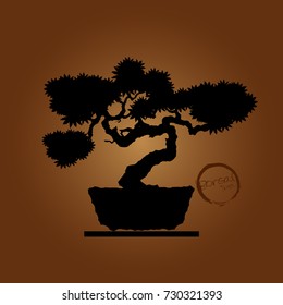 Bonsai tree. Black silhouette of bonsai. Detailed image. Vector illustration  