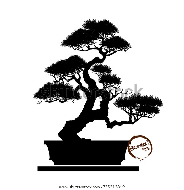 Bonsai Tree Black Silhouette Bonsai Detailed Stock Vector Royalty Free 735313819