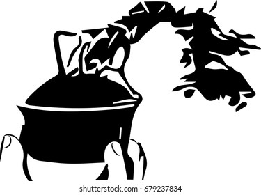 "Bonsai Tree" Black silhouette of bonsai on a white background. Detailed image. Vector illustration
