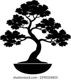 Bonsai tree black and white silhouette serene plant art