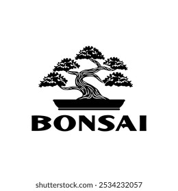 bonsai tree black and white vector illustration