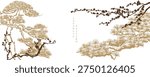 Bonsai tree branch with cherry blossom flower with Chinese painting in natural background.