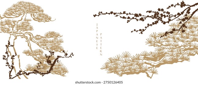 Bonsai tree branch with cherry blossom flower with Chinese painting in natural background.