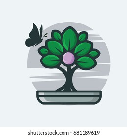 bonsai tree colorful - vector illustration