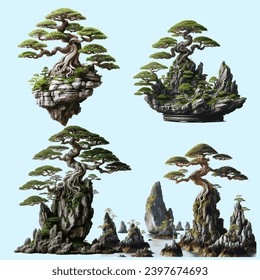 bonsai tree The colors are natural. that applies the delicacy of Thai patterns It fits seamlessly into a realistic shape. white background