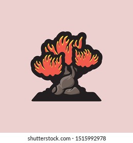 bonsai tree fire logo design vector art