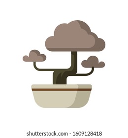 Bonsai Tree Flat Colorful Vector Icon, Japanese Theme Design
