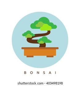 Bonsai Tree in flat design and isolated in white  color
