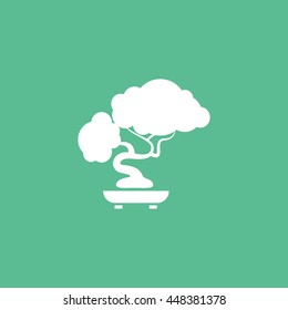 Bonsai Tree Flat Icon On Green Background
