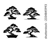 Bonsai Tree, flat solid black icon vector.