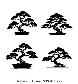 Bonsai Tree, flat solid black icon vector.