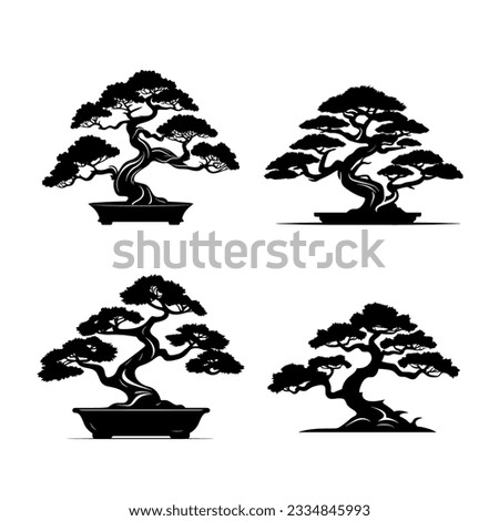 Bonsai Tree, flat solid black icon vector.