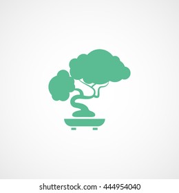 Bonsai Tree Green Flat Icon On White Background