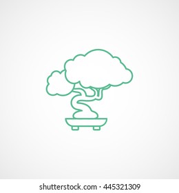 Bonsai Tree Green Line Icon On White Background