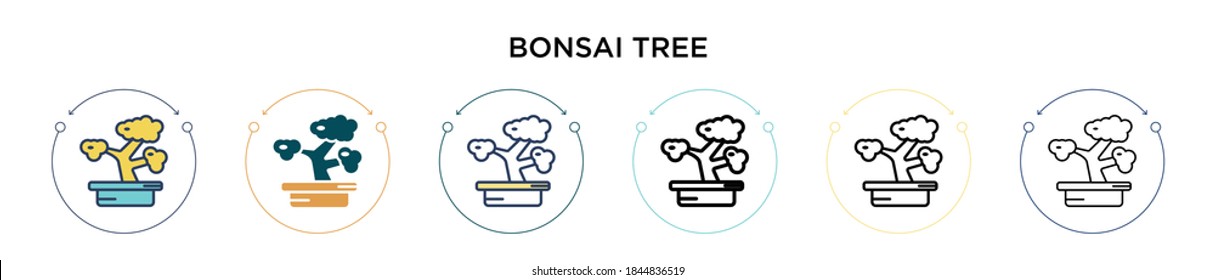 Bonsai Baum Symbol in voller, dünner Linie, Umriss und Strich Stil. Vektorgrafik von zwei farbigen und schwarzen Bonsai-Baum-Vektorgrafiken-Designs kann für mobile, iPhone-, web-basierte