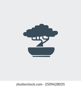 Bonsai tree icon illustration. A simple, elegant illustration of a bonsai tree in a pot. Perfect for use in websites, apps, and presentations.