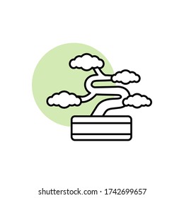 Bonsai, tree icon. Simple line, outline vector elements of flora with green circle for ui and ux, website or mobile application