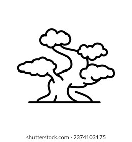 Bonsai tree icon. Simple outline style. Stylized, plant, nature, garden concept. Thin line symbol. Vector illustration isolated.