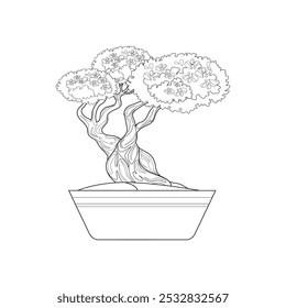 Bonsai tree icon. Simple outline style. Stylized, plant, nature, garden concept.