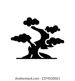 Icono del árbol de Bonsai. Estilo sólido simple. Estilizado, vegetal, natural, concepto de jardín. Silueta, símbolo de glifo. Ilustración vectorial aislada.